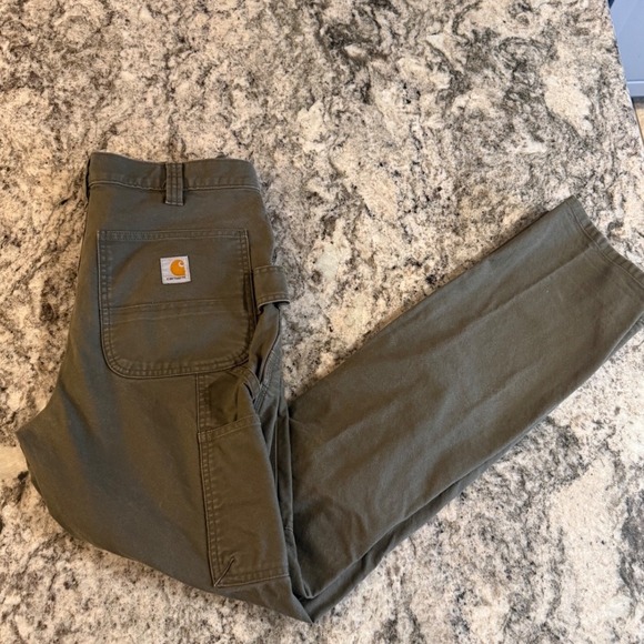 Carhartt double knee work pants olive green men's 33x34 reinforced *small hole* - Picture 6 of 8